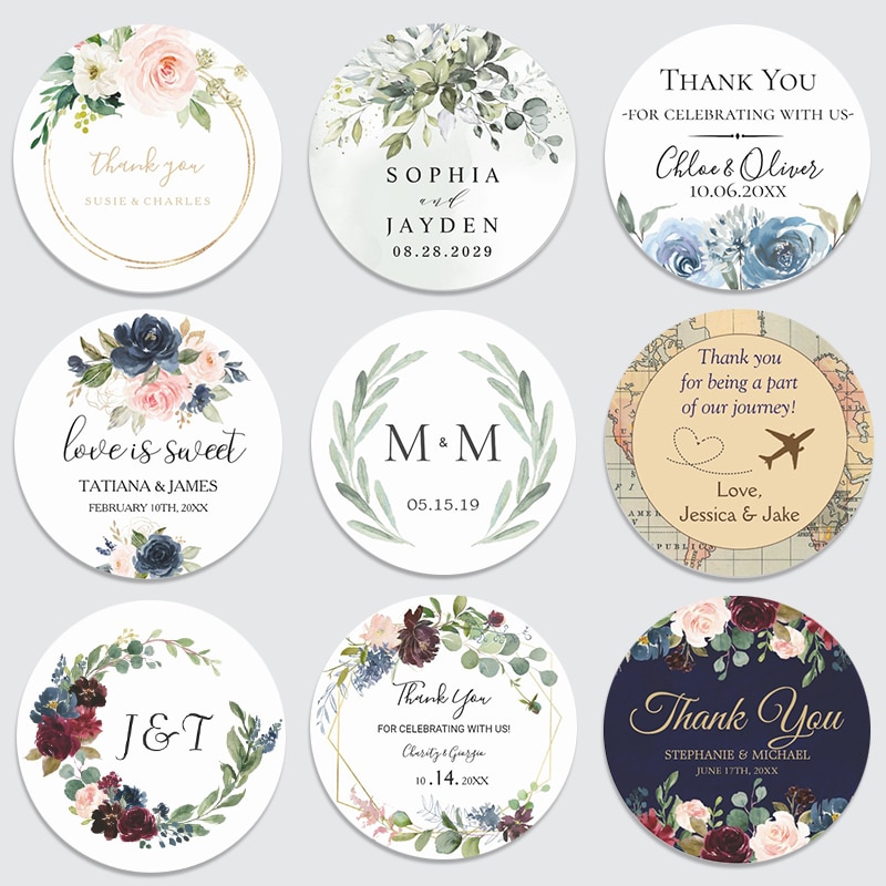 Personalized Round Circle Label Stickers,Waterproof1.53inch Custom Name Date Thank You Stickers for Bridal Shower Pa
